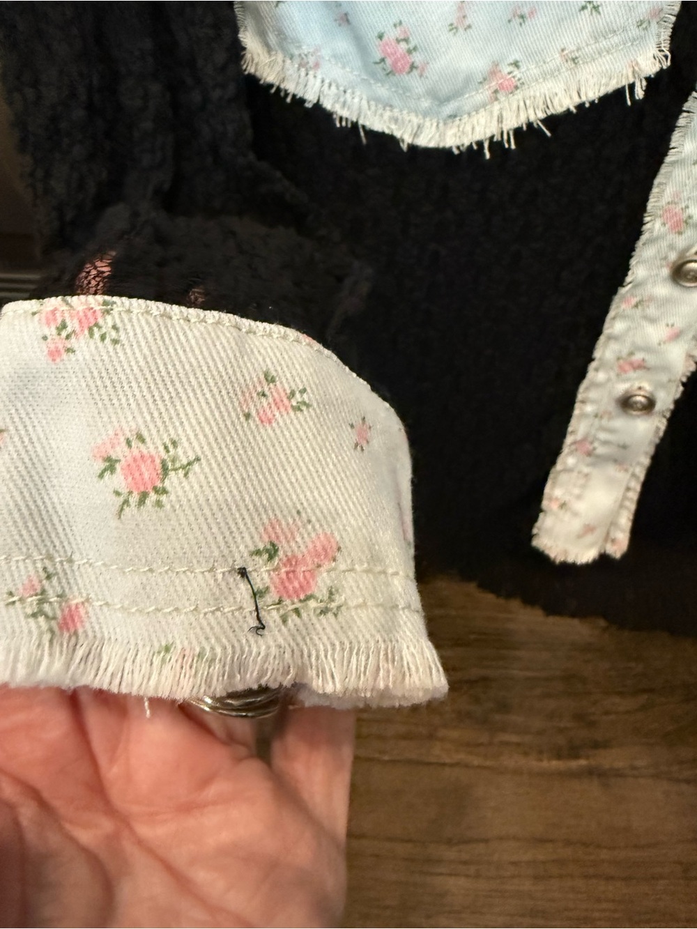 POL Black Textured Button-Down with Light Blue Floral Trim - Picture 3 of 11
